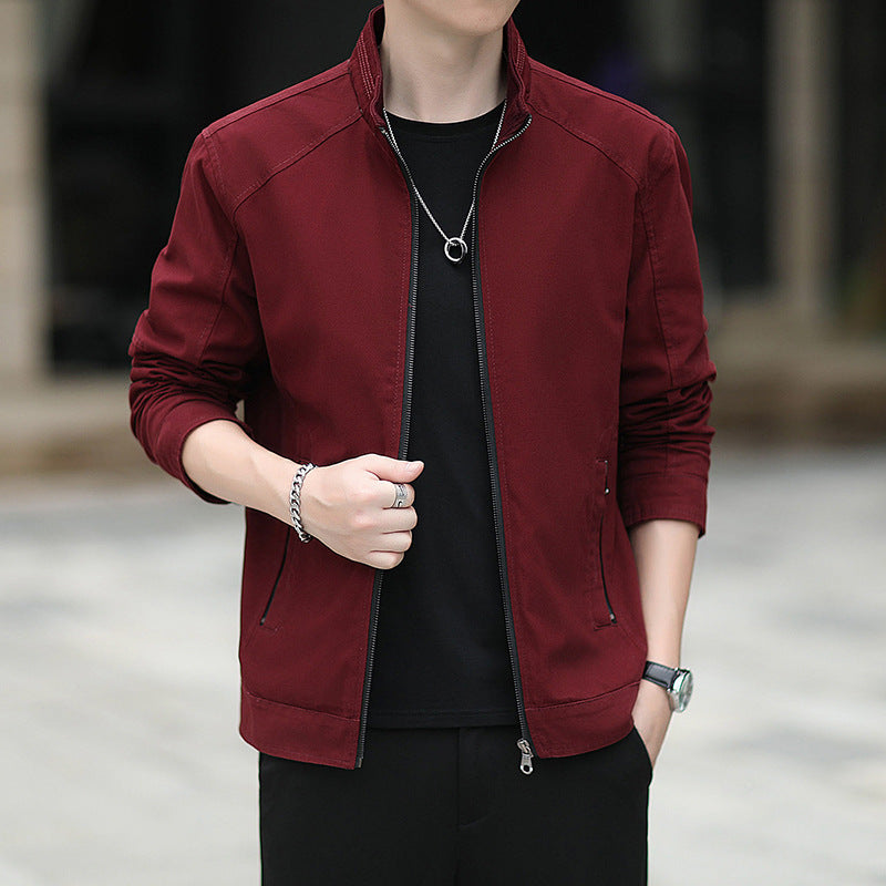 Herren Minimalistische Utility-Übergangsjacke aus Baumwoll-Canvas mit Stehkragen und Reißverschlusstaschen Echoarchiv