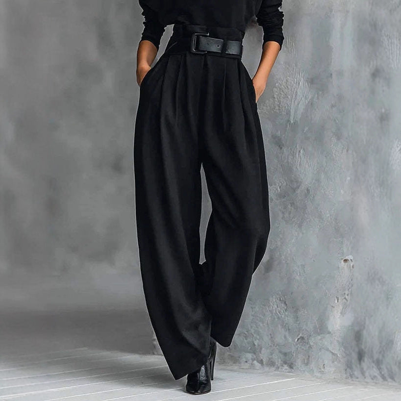 Damen nan elegante hochgeschnittene Plisseehose mit weitem Bein und Rollkragen-Feinstricktop Echo Archiv