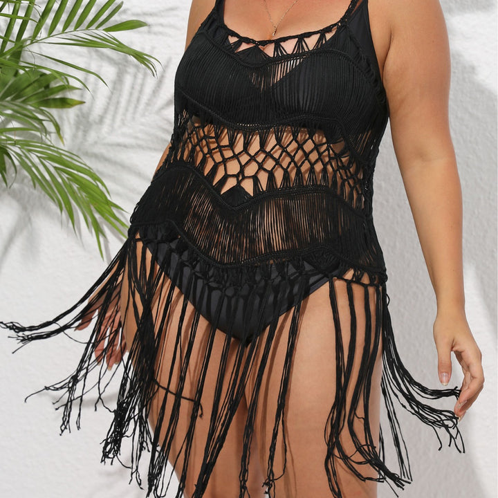 Damen Häkel-Strandüberwurf mit fransigem Design Echo Archiv