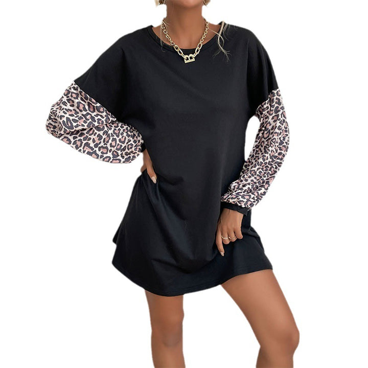 Damen Oversized Sweaterkleid mit Leo-Ärmeln und Rundhalsausschnitt Echoarchiv