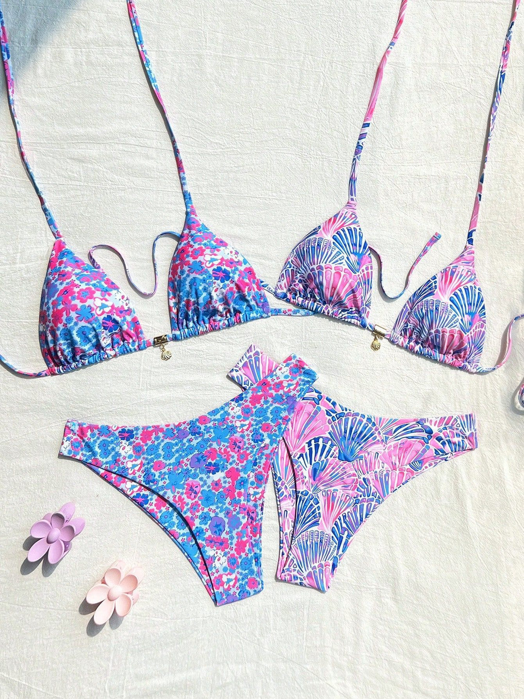 Damen Triangel-Bikini-Set mit verstellbaren Trägern und buntem Muster Echo Archiv