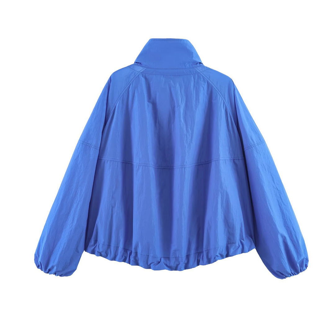 Damen Leichte Windbreakerjacke mit hohem Stehkragen, Tunnelzugsaum und Raglanärmeln Echo Archiv