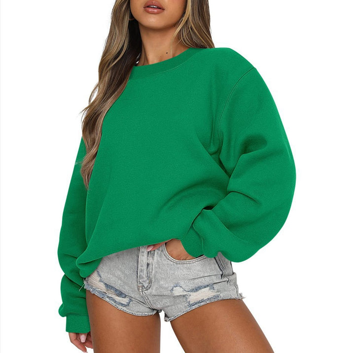 Damen oversized Rundhals-Sweatshirt aus Baumwollmix mit überschnittener Schulter, angerauter Innenseite und elastischen Bündchen – Avérine