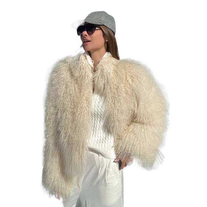 Damen Kuschelige Kurzjacke im Lammfell‑Look mit lockiger Long‑Pile‑Struktur Echoarchiv