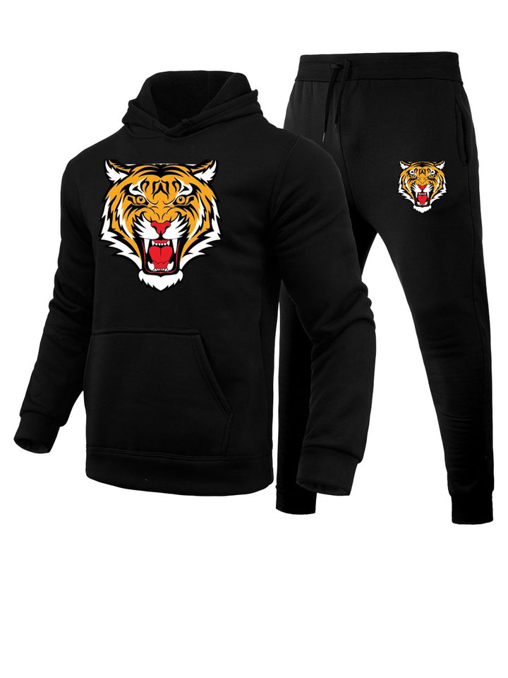 Herren Sportliches Hoodie und Jogginghose Set mit Tiger-Motiv Echoarchiv