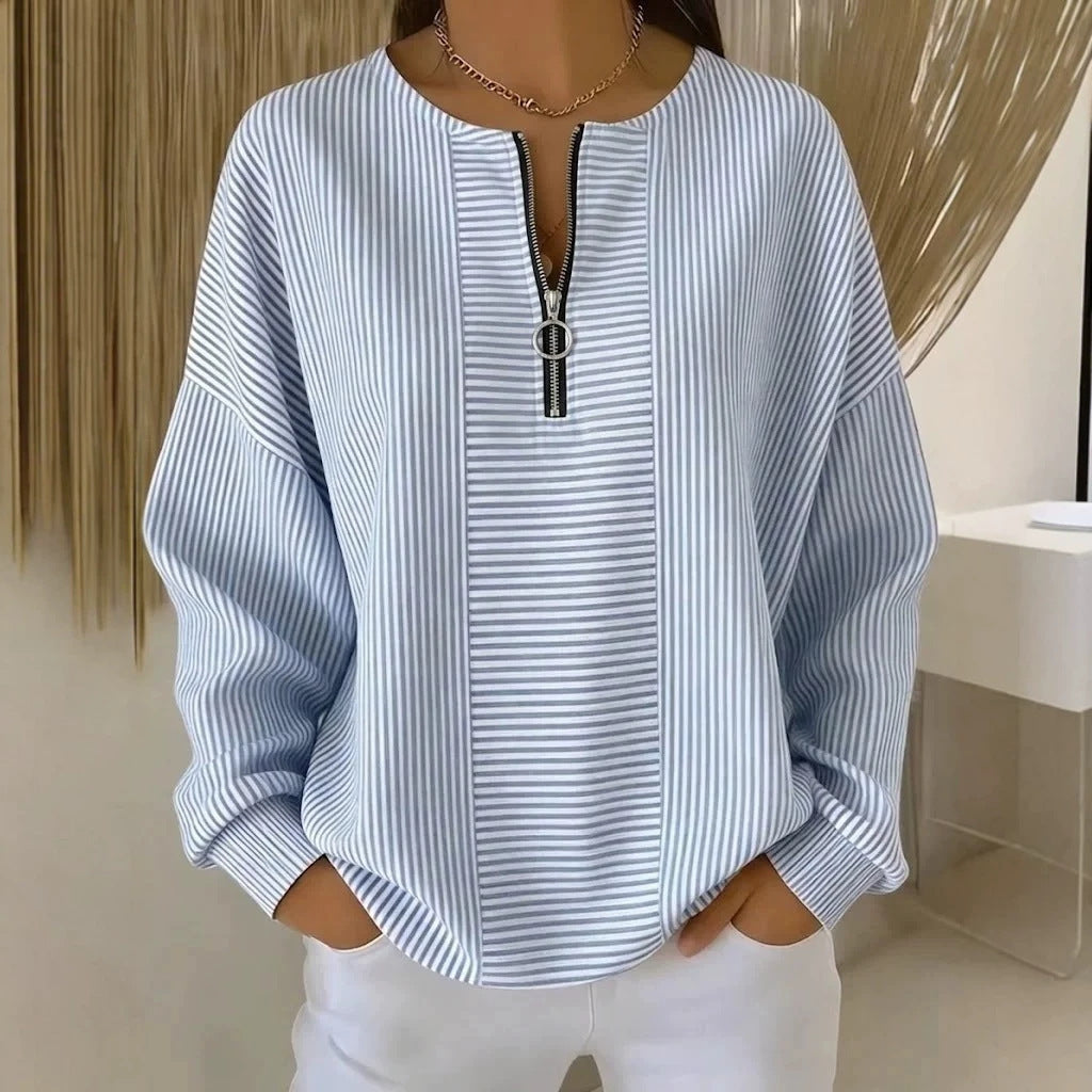Damen Oversize Pullover mit feiner Rippstruktur und kurzem Zipper Echo Archiv
