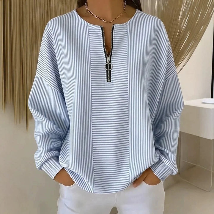 Damen Oversize Pullover mit feiner Rippstruktur und kurzem Zipper Echo Archiv