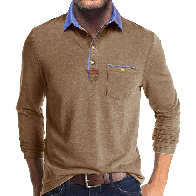 Herren Langarmshirt mit kontrastierendem Kragen und Brusttasche Echoarchiv