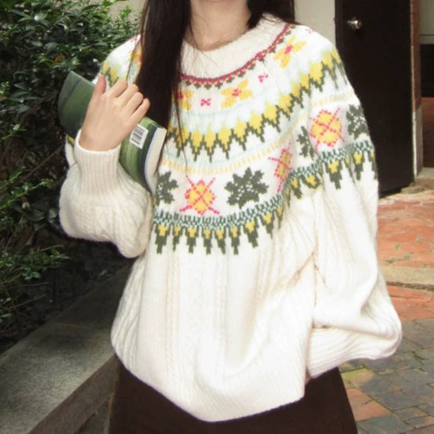 Damen Modischer Grobstrickpullover mit Norweger-Muster Echoarchiv