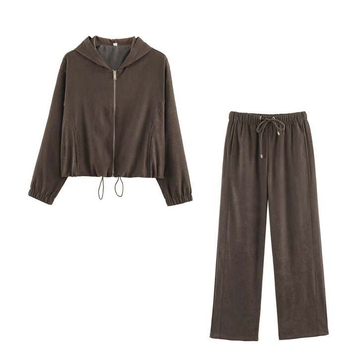 Damen Jersey‑Zweiteiler mit kurzer Kapuzenjacke, Kordelzug und gerader Komforthose Echo Archiv