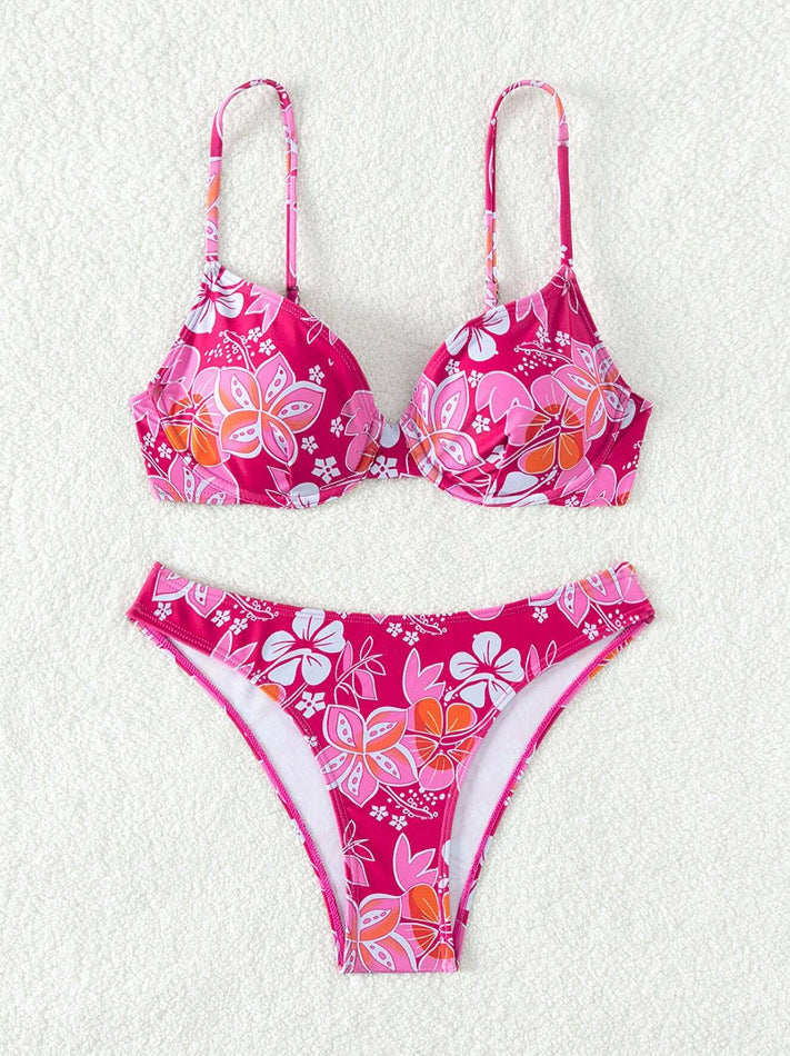 Damen gepolsterter Triangel-Bikini mit floralem Design und verstellbaren Trägern Echo Archiv