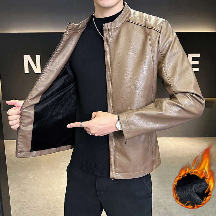 Herren Modische Kunstlederjacke mit hohem Kragen Echo Archiv