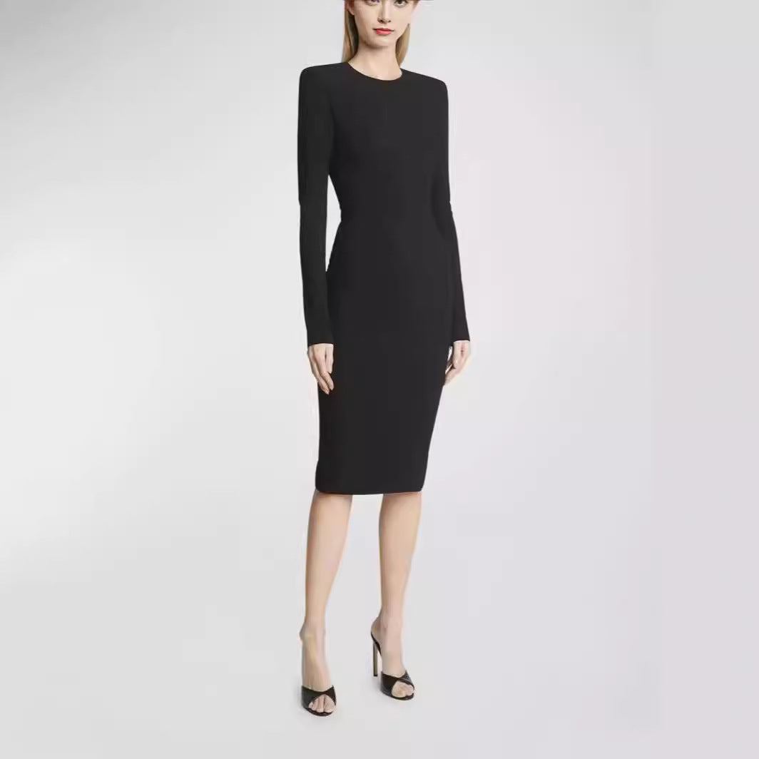 Damen Figurbetontes Midikleid mit Rundhalsausschnitt und langen Ärmeln Echoarchiv