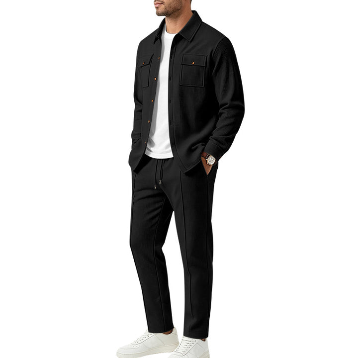 Herren Strukturiertes Strick-Set Overshirt mit Brusttaschen & Slim Jogginghose Echoarchiv