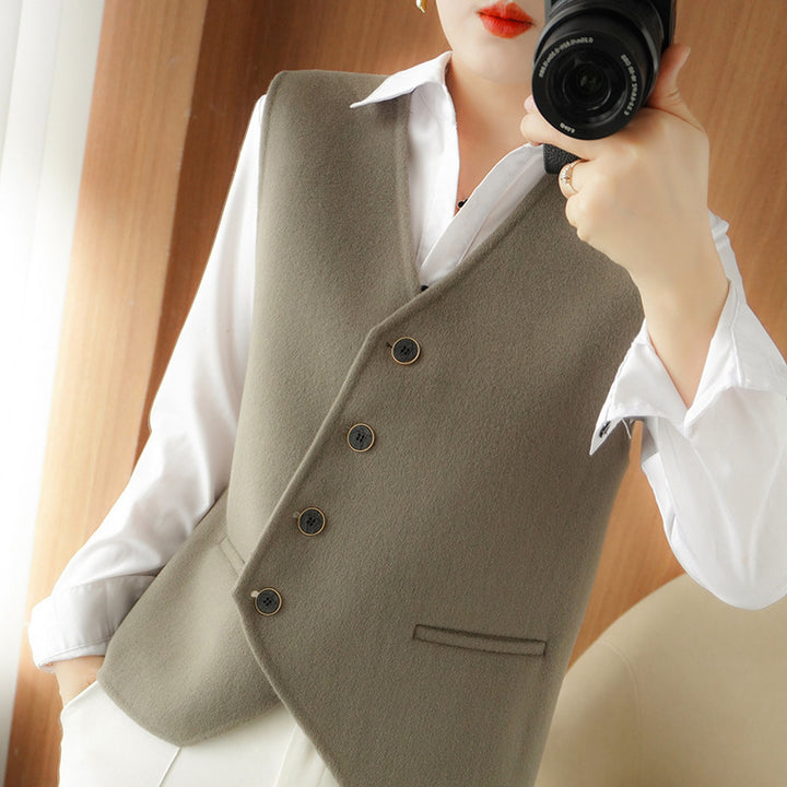 Damen Taillierte Wollmix‑Weste mit asymmetrischer Knopfleiste Echoarchiv