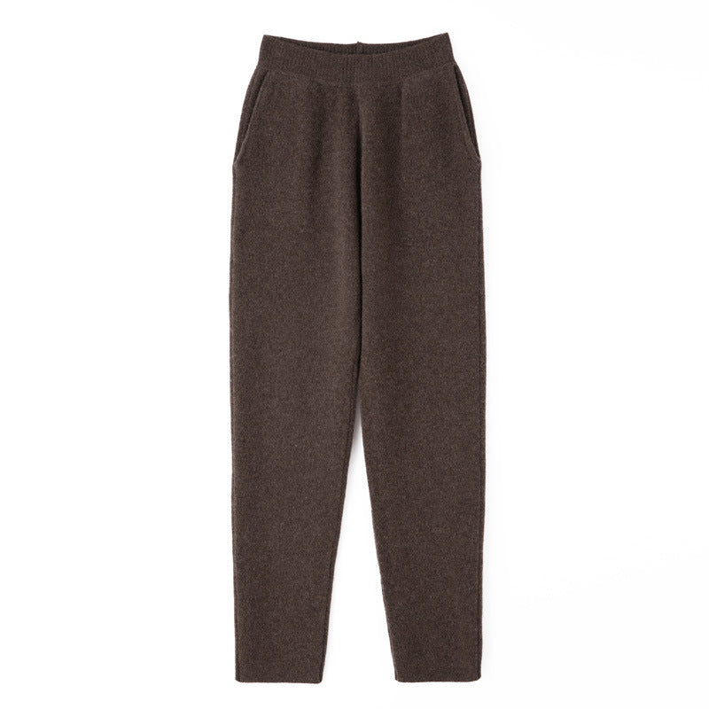 Damen Kaschmir‑Optik Strickhose mit elastischem Bund, konischer Silhouette und Eingrifftaschen Echoarchiv