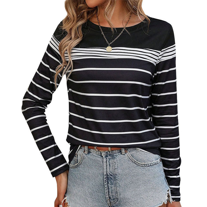 Damen Gestreiftes Langarmshirt mit Rundhalsausschnitt und kontrastiertem Yoke Echoarchiv