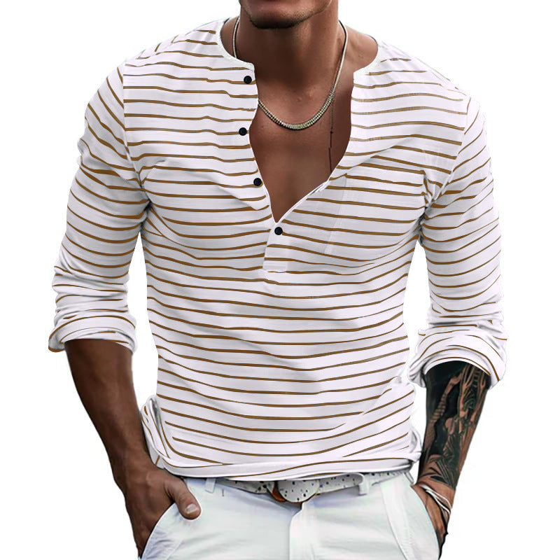 Herren Langarm-Henley-Shirt mit modischem Streifenmuster Echoarchiv