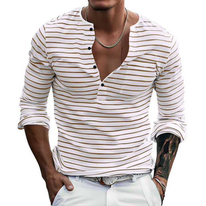 Herren Langarm-Henley-Shirt mit modischem Streifenmuster Echoarchiv