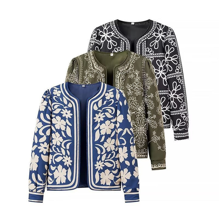 Damen Offene Blazerjacke mit floralem Allover-Print, Rundhalsausschnitt und femininer Passform Echo Archiv