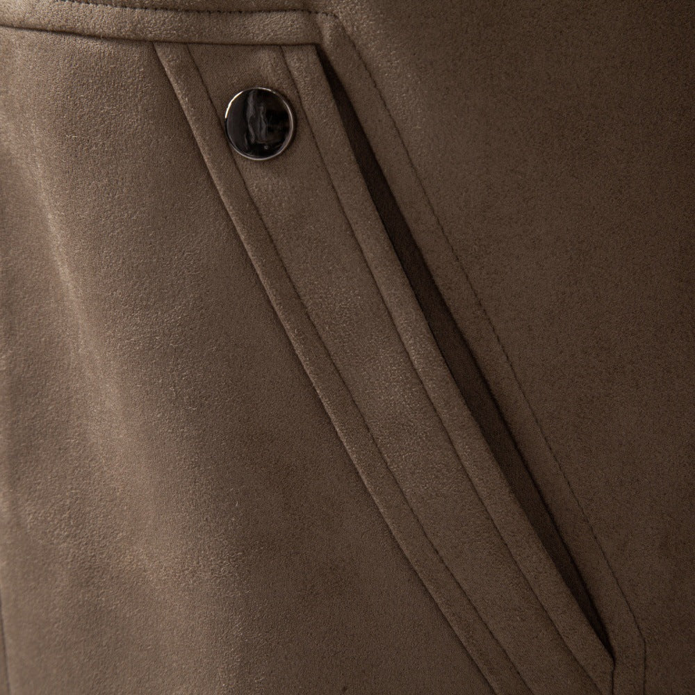 Herren Velourslederjacke im Field-Stil mit Cordkragen und aufgesetzten Taschen Echoarchiv