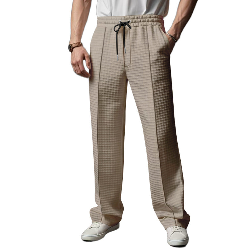 Herren Relaxed-Fit Freizeit-Hose mit strukturierter Karooptik, elastischem Bund & Kordelzug – Sorevano