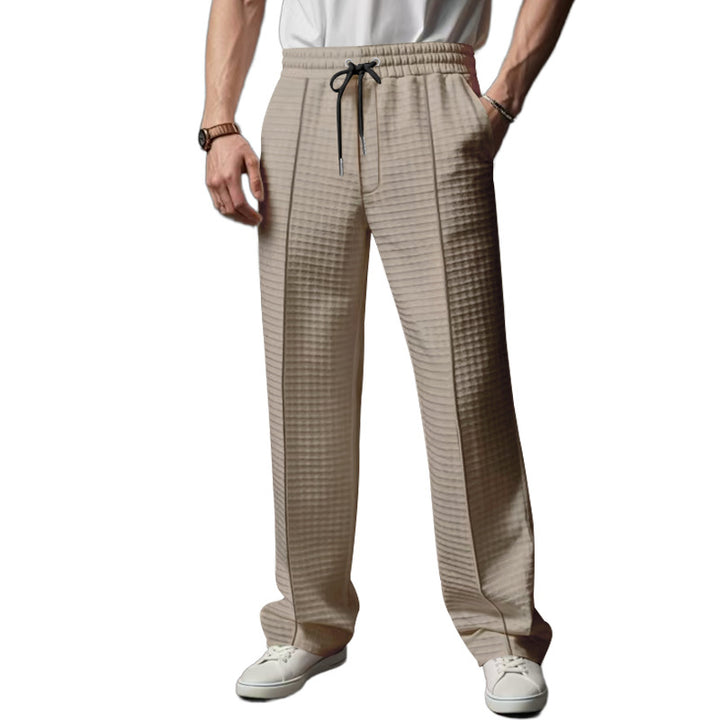 Herren Relaxed-Fit Freizeit-Hose mit strukturierter Karooptik, elastischem Bund & Kordelzug – Sorevano