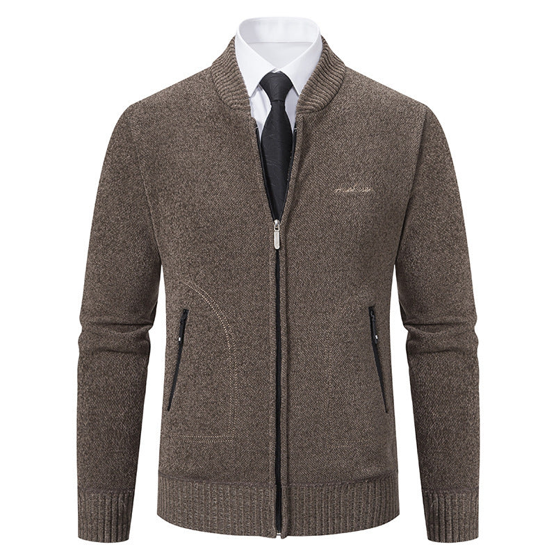 Herren nan leichter Business-Strickcardigan mit verdecktem Frontreißverschluss, Reißverschlusstaschen und geripptem Bund Echo Archiv