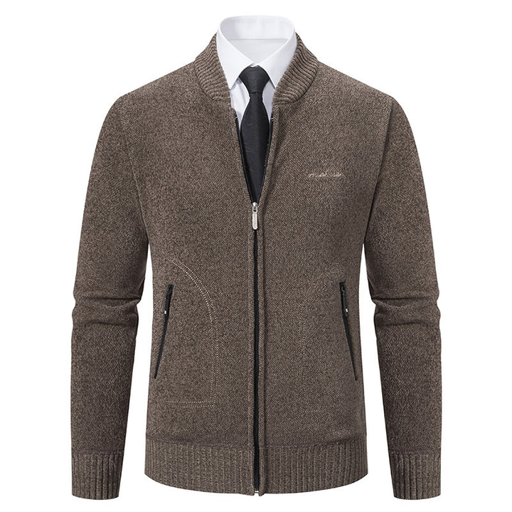 Herren nan leichter Business-Strickcardigan mit verdecktem Frontreißverschluss, Reißverschlusstaschen und geripptem Bund Echo Archiv