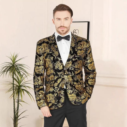 Herren Glamouröser Paillettenblazer mit floralem Muster und satiniertem Finish Echoarchiv