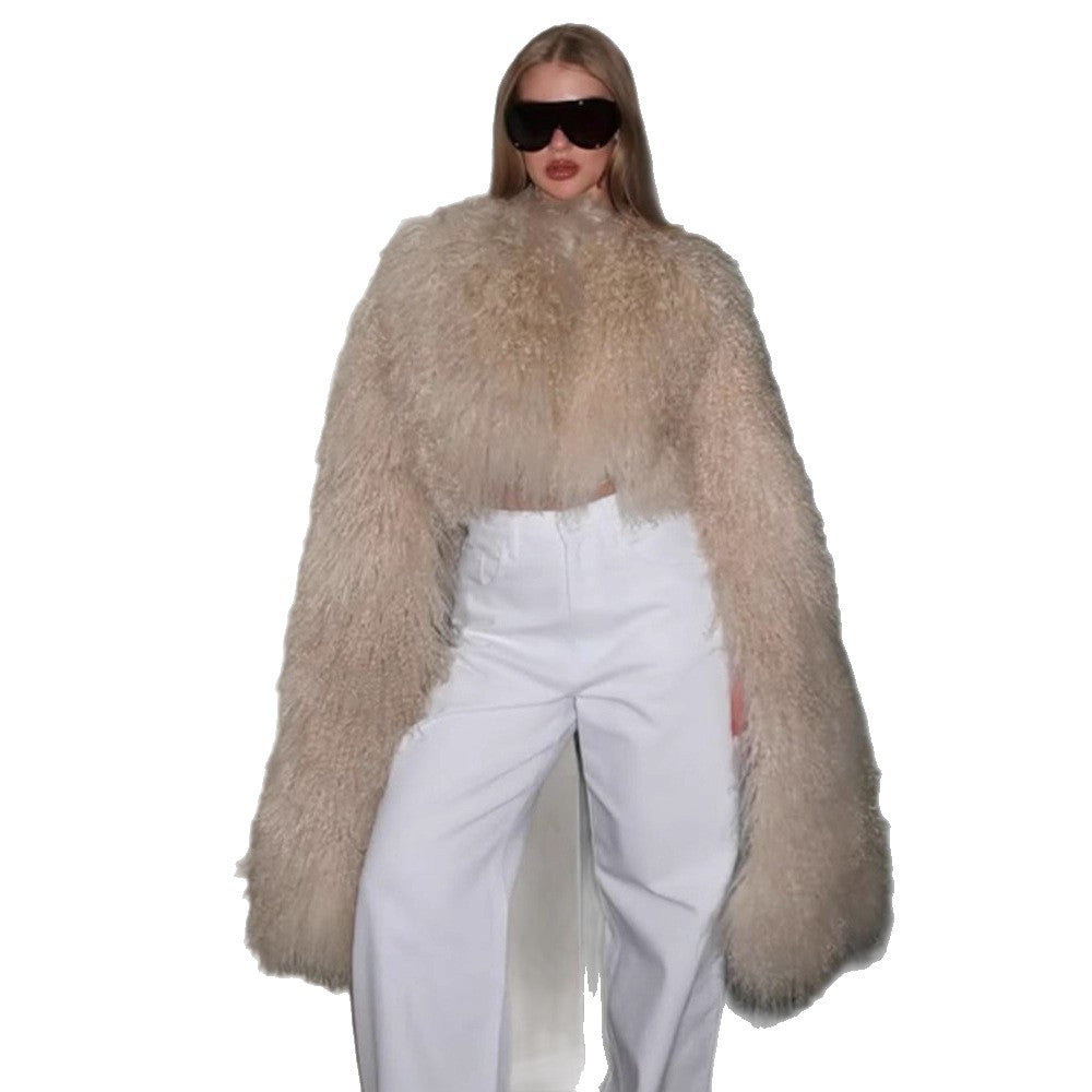 Damen Extravaganter Oversize-Fauxfur-Mantel mit langfloriger Lockenstruktur Echoarchiv