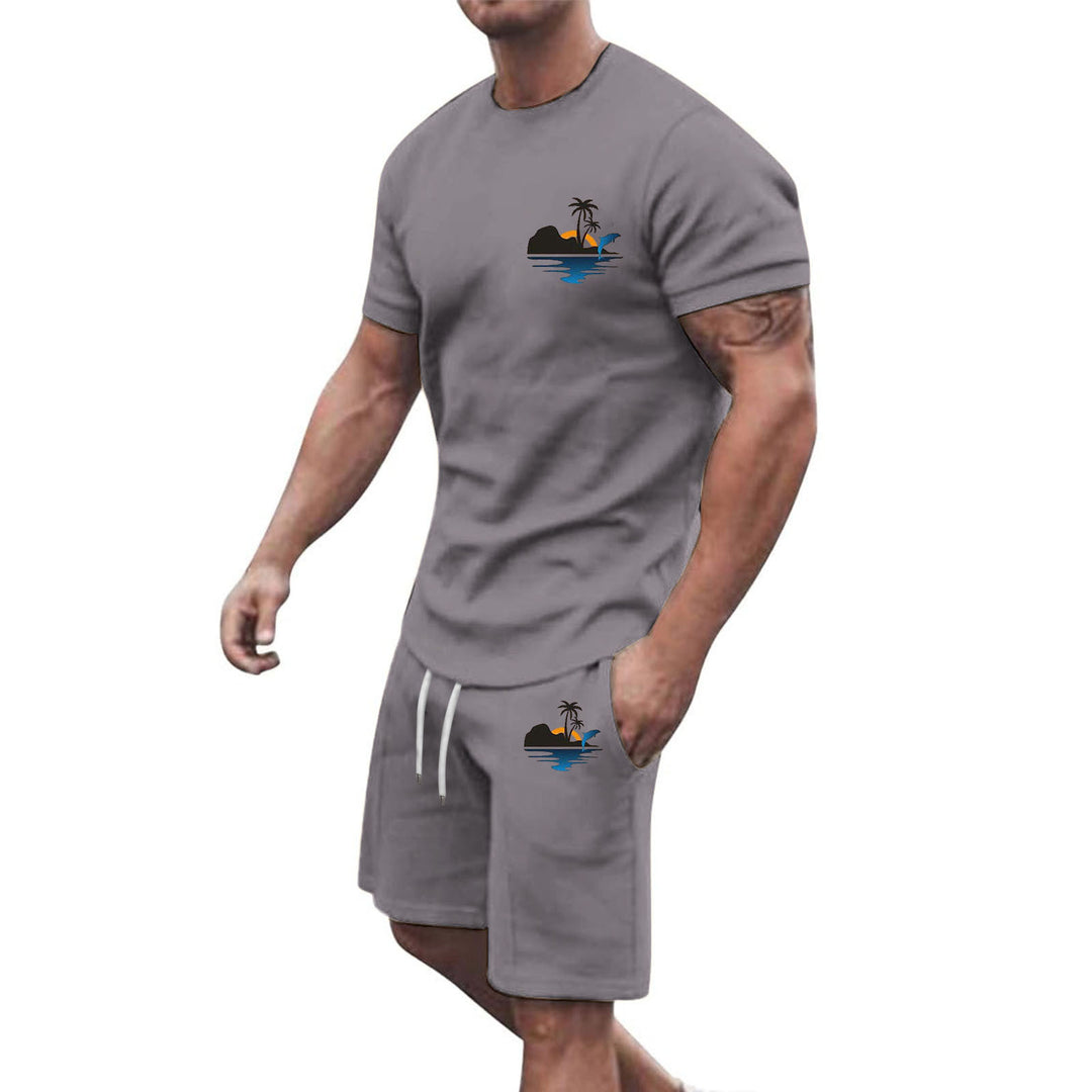 Herren Freizeit-Set aus atmungsaktivem Baumwollmaterial mit stilvollem Palmenmotiv Echoarchiv
