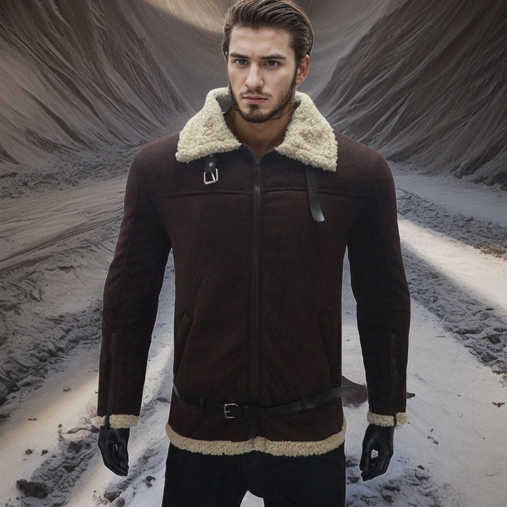 Herren Lammfelljacke mit modernem Schnitt und abnehmbarer Kapuze Echoarchiv