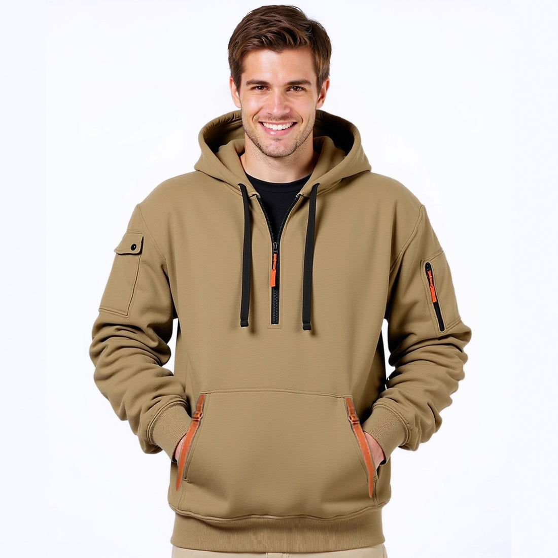 Herren modischer Kapuzenpullover mit innovativer Taschenlösung – Cavarno