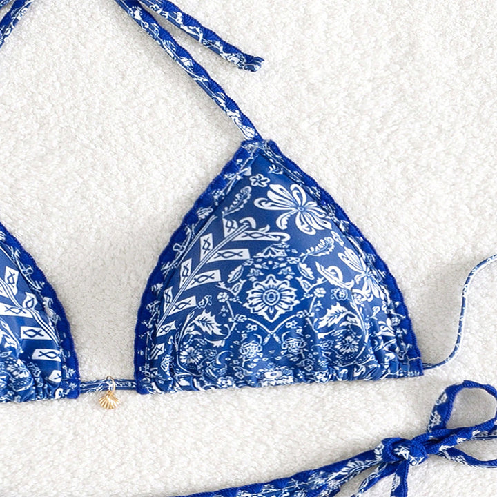 Damen Triangel-Bikini mit verstellbaren Bindebändern und floralem Print Echo Archiv