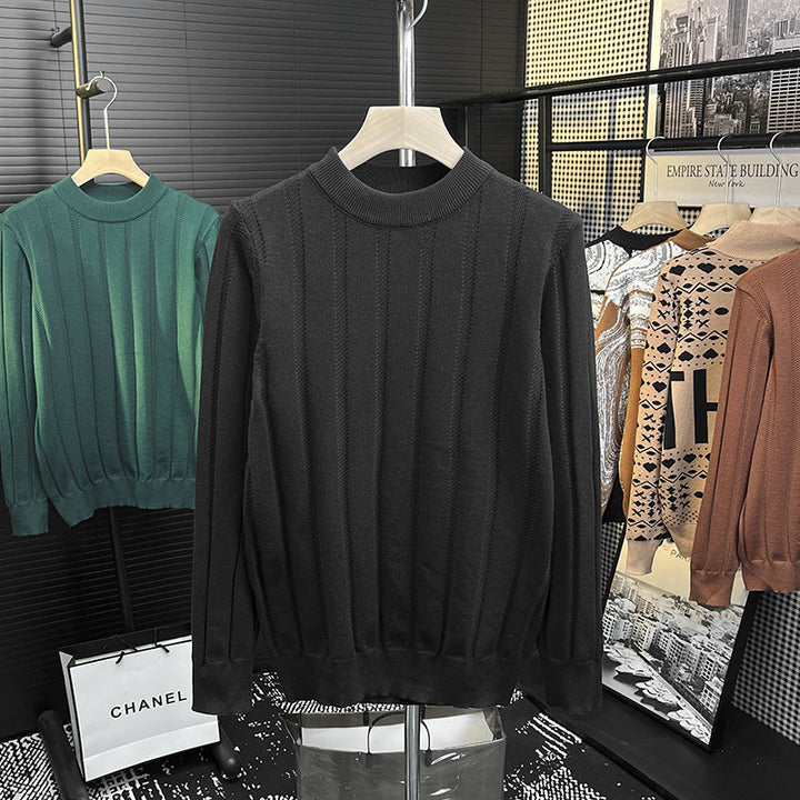 Herren Feinstrick-Pullover mit vertikaler Rippenstruktur und kurzem Stehkragen Echoarchiv