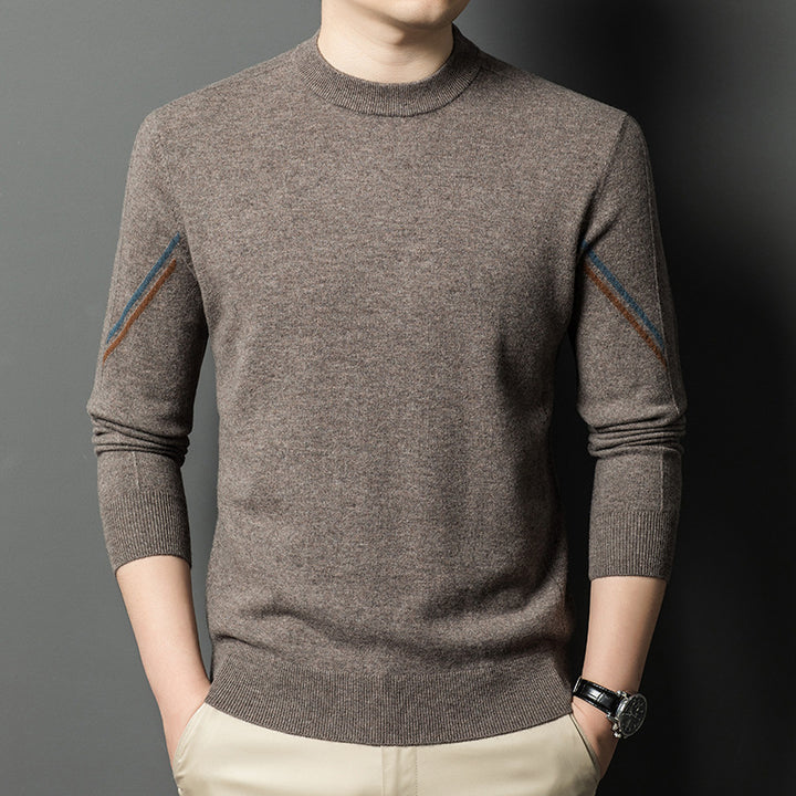 Herren eleganter Rundhals-Pullover aus feiner Wolle mit modischen Details Echoarchiv