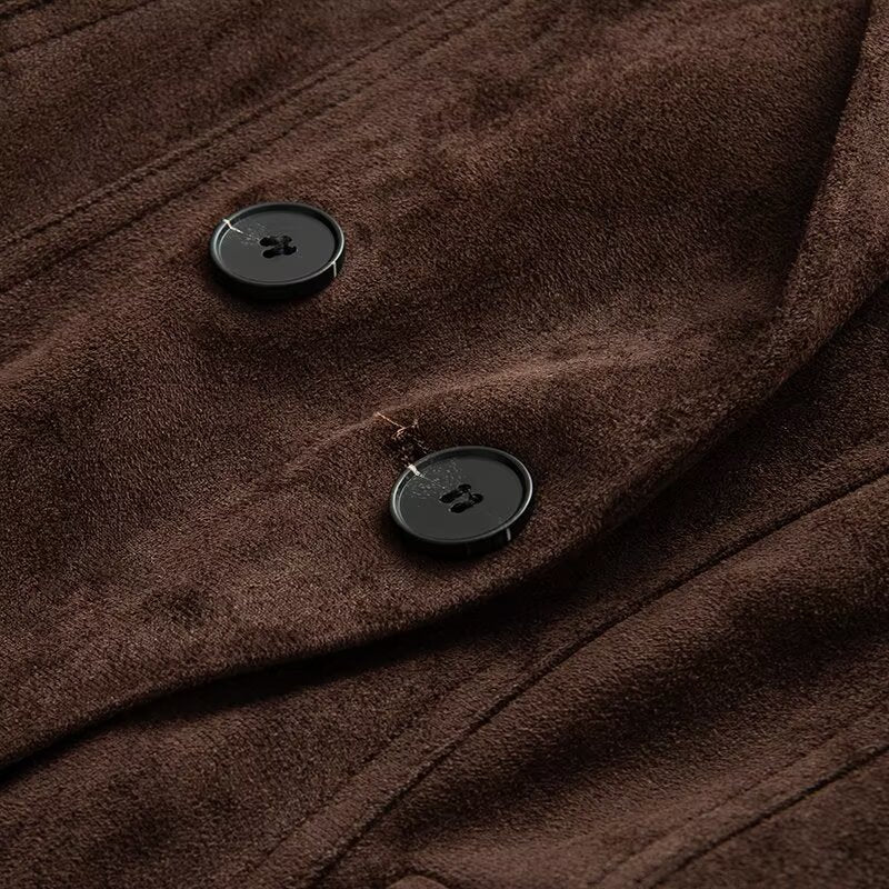 Damen Taillierter Veloursleder-Blazer mit Reverskragen und Pattentaschen Echoarchiv