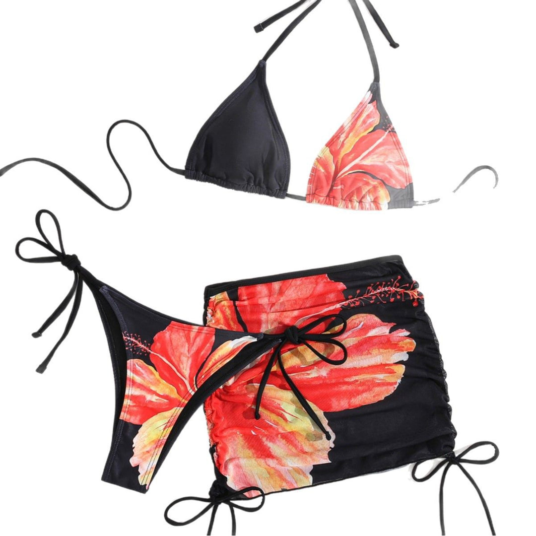 Damen Triangel-Bikini mit transparentem Rockelement und floralem Design Echo Archiv