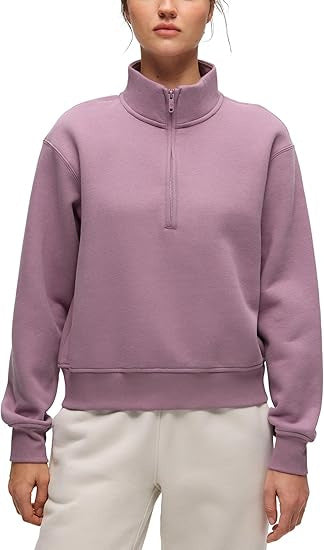 Damen Oversize-Sweatshirt mit halbem Reißverschluss, Stehkragen und Rippbündchen Echoarchiv