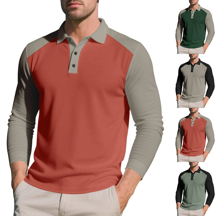 Herren Sportliches Langarmpoloshirt mit Kontrastärmel Echoarchiv