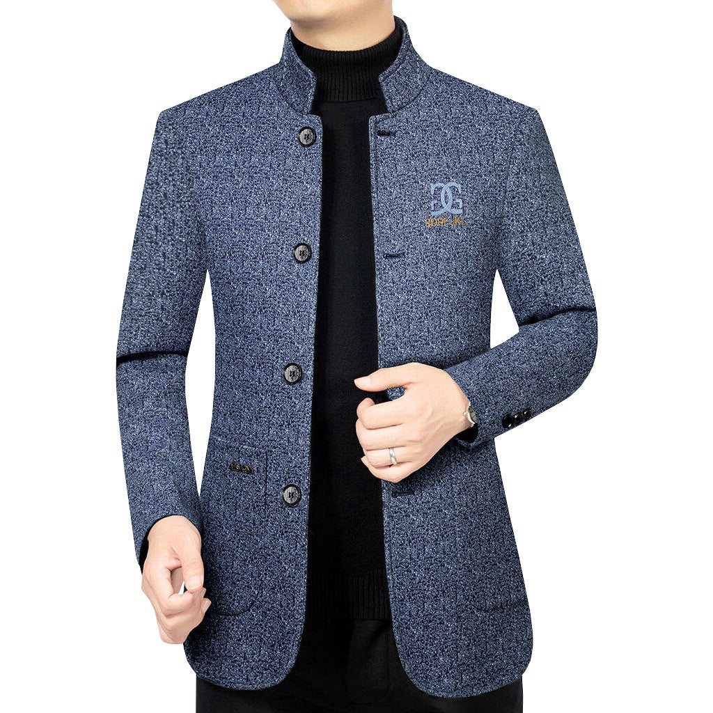 Herren Moderner Stehkragen-Blazer im Travel-Stil mit wattierter Innenfütterung – Tianoro