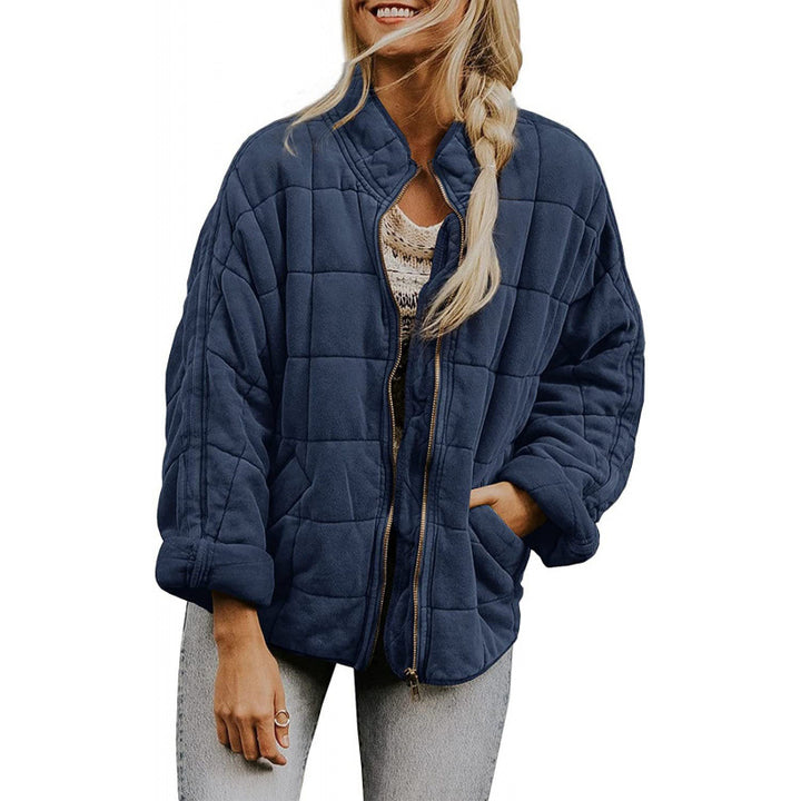 Damen Steppjacke im Oversized Schnitt mit Stehkragen und verdecktem Reißverschluss – Célinea