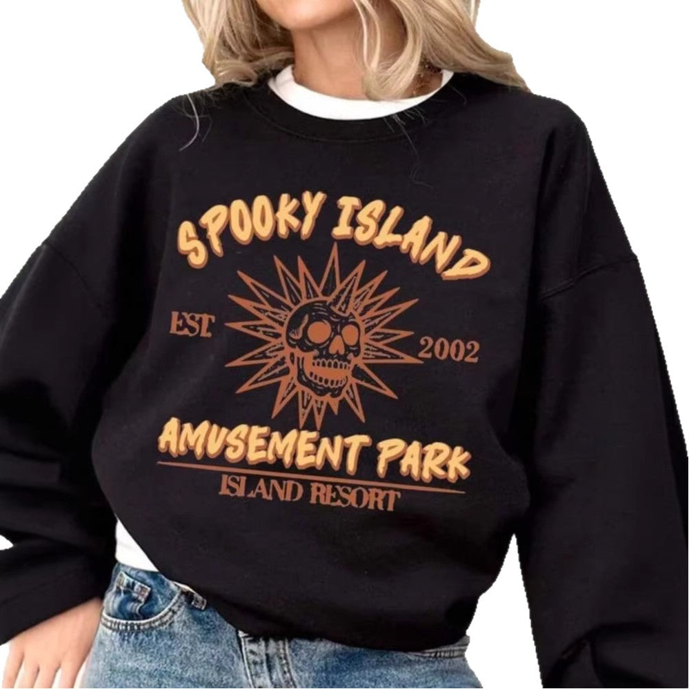 Damen lässiges Oversize-Sweatshirt mit Vintage-Schädel-Print und geripptem Saum – Avérine