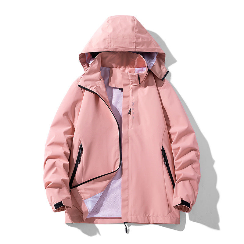 Damen wasserdichte Outdoorjacke mit atmungsaktivem Netzfutter, mit Reißverschluss versehenen Taschen und Klettverschlüssen – Célinea