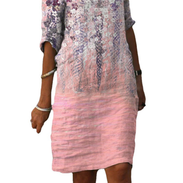 Damen nan knielanges Midikleid im Materialmix mit floraler Spitzenoberfläche, V-Ausschnitt und Knitterstruktur Echo Archiv
