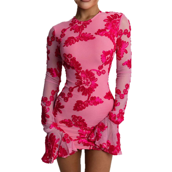 Damen Figurnahes Spitzenkleid mit floralen Applikationen und langen Ärmeln Echo Archiv