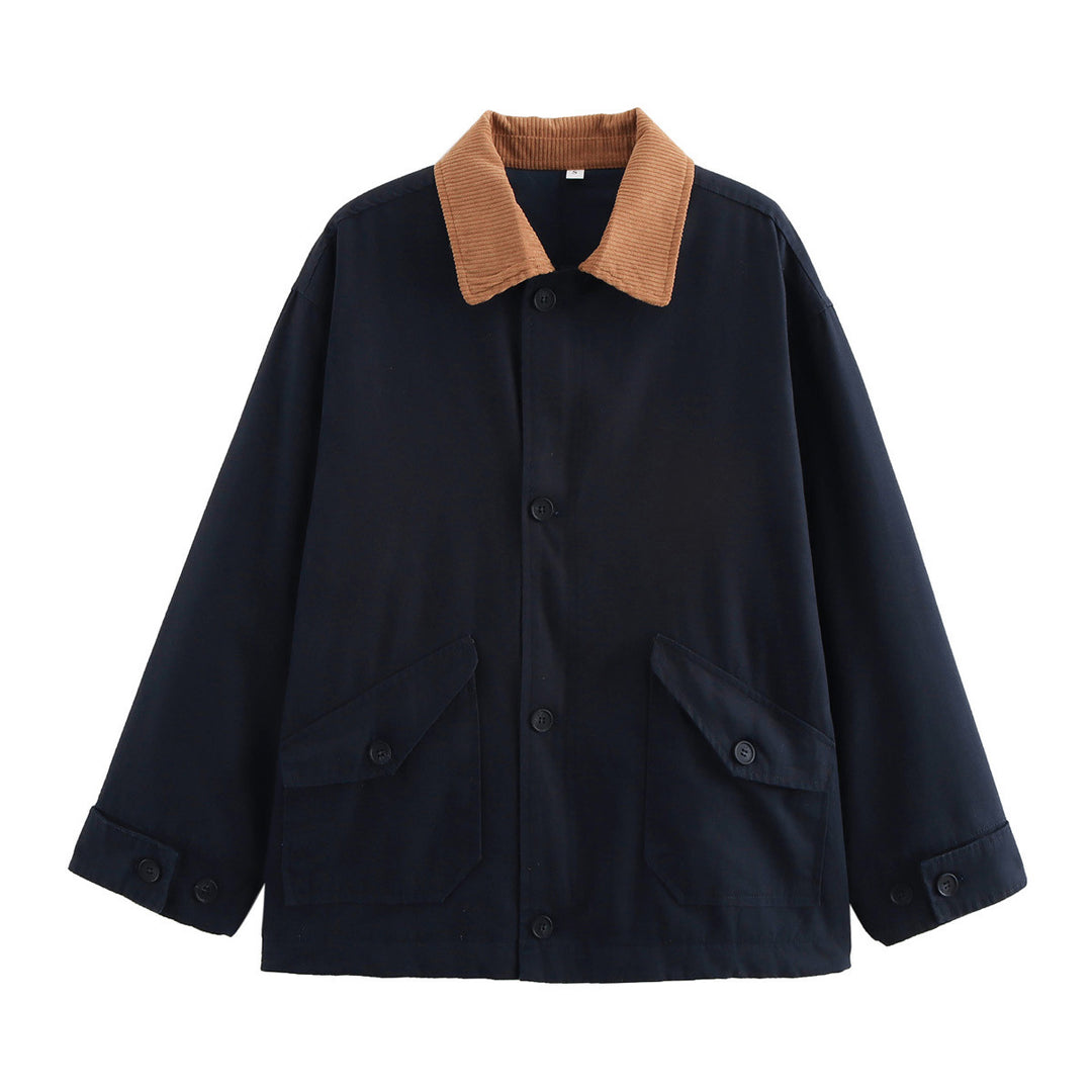 Damen oversized Utility-Jacke mit Cordkragen, Pattentaschen und Knopfverschluss – Célinea