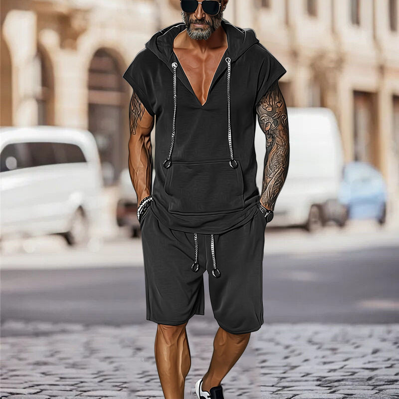 Herren lässiges Freizeit-Set mit stylischem Kapuzen-T-Shirt und Shorts Echoarchiv
