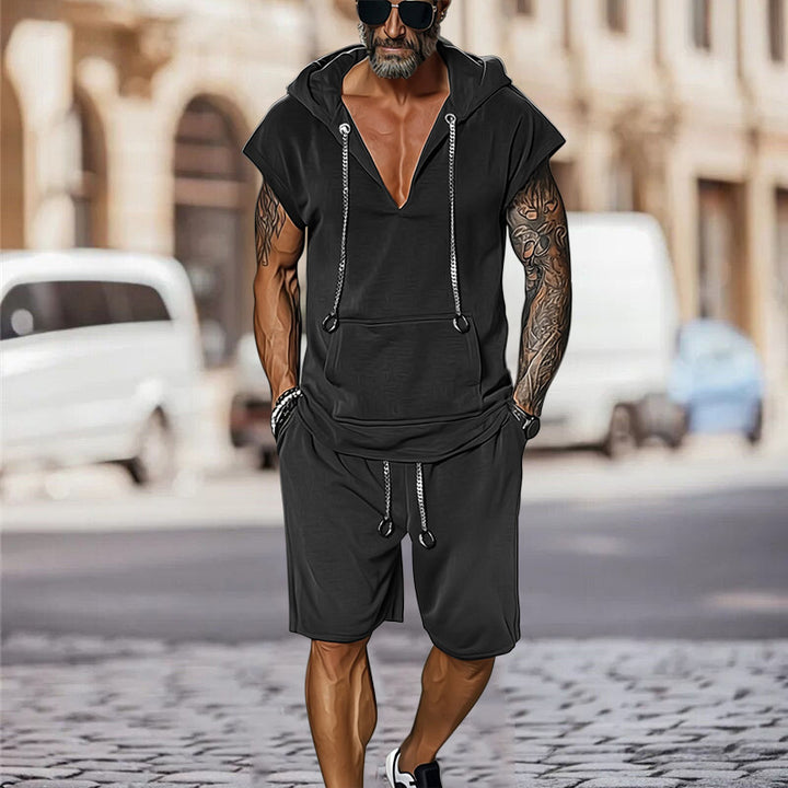 Herren lässiges Freizeit-Set mit stylischem Kapuzen-T-Shirt und Shorts Echoarchiv